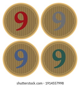 Ilustración del vector número nueve. Número Nueve En La Textura De Fondo De Punto. Número Nueve Con Patrón De Punto. Número 9 del botón