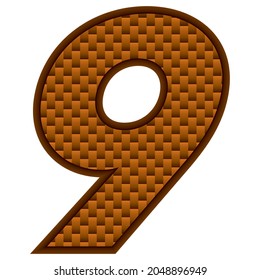 Number Nine Vector Illustration. Orange Patterned Number 9 Isolated On A White Background
