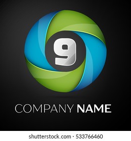 Number nine vector logo symbol in the colorful circle on black background. Vector template for your design
