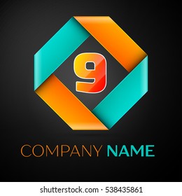 Number nine vector logo symbol in the colorful rhombus on black background. Vector template for your design