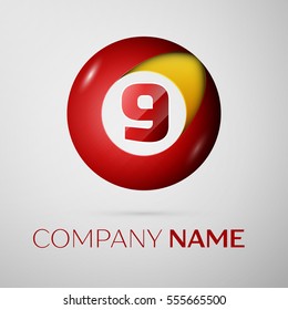 Number nine vector logo symbol in the colorful circle on grey background. Vector template for your design