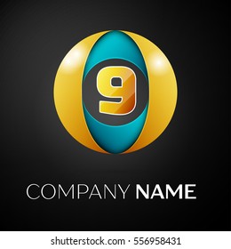 Number nine vector logo symbol in the colorful circle on black background. Vector template for your design
