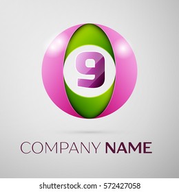 Number nine vector logo symbol in the colorful circle on grey background. Vector template for your design