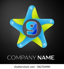 Number nine vector logo symbol in the colorful star on black background. Vector template for your design