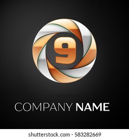 Number nine vector logo symbol in the colorful circle on black background. Vector template for your design