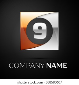 Number nine vector logo symbol in the colorful square on black background. Vector template for your design