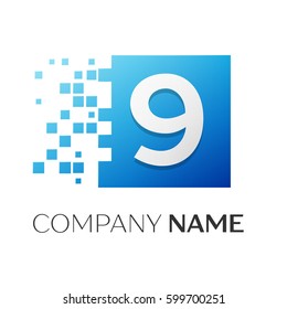 Number nine vector logo symbol in the colorful square on white background. Vector template for your design