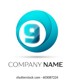 Number nine vector logo symbol in the colorful circle on grey background. Vector template for your design