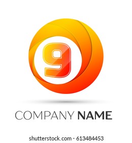 Number nine vector logo symbol in the colorful circle on grey background. Vector template for your design
