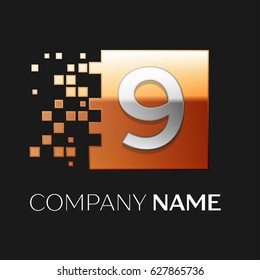 Number nine vector logo symbol in the colorful square on black background. Vector template for your design
