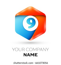 Number nine vector logo symbol in the colorful hexagonal on white background. Vector template for your design