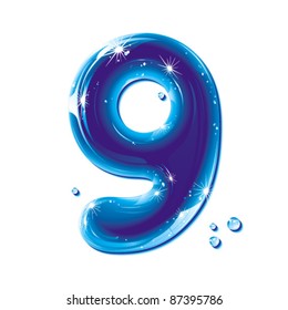 number nine, with water written numeral, Vector Illustration