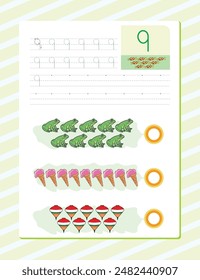 Number nine worksheet template for kids