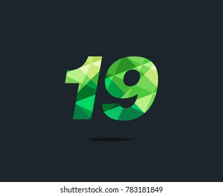 Number nineteen 19 Logo Icon, filled with geometric pattern. polygon letter. Vector Element.

