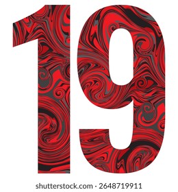 Number Nineteen With Abstract Black And Red Pattern