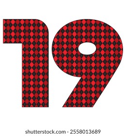 Number Nineteen With Argyle Pattern Vector Illustration. Number 19 Isolated On A White Background
