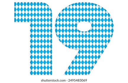 Number Nineteen With Bavarian Oktoberfest Seamless Pattern Vector Illustration. Number 19 Isolated On A White Background
