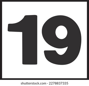 Number nineteen  isolated on white background vector illustration. 19