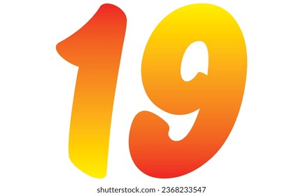 Nummer neunzehn einzeln auf weißem Hintergrund. Nummer 19 Vektorgrafik