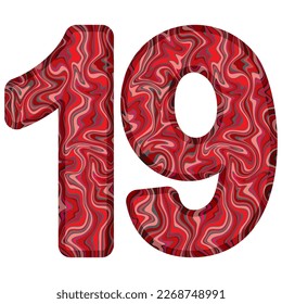 Number Nineteen With Liquid Marble Texture Vector Illustration. Number 19 Isolated On A White Background
