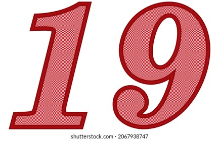 Number Nineteen With Square Pattern Vector Illustration. Number 19 With Square Texture Isolated On A White Background
