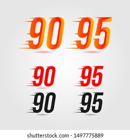 Number ninety (90) and ninety five (95) fast logo. Speed design concept. Element for poster, banner, cards, t-shirt. Colorful vector