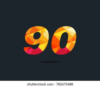 Number ninety 90 Logo Icon, filled with geometric pattern. polygon letter. Vector Element.
