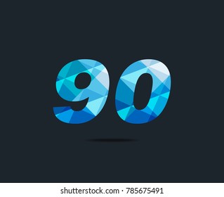 Number ninety 90 Logo Icon, filled with geometric pattern. polygon letter. Vector Element.
