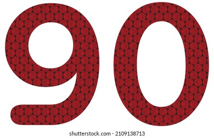 Number Ninety With Abstract Spheres Pattern Vector Illustration. Red And Black Number 90 Isolated On A White Background
