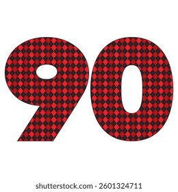 Number Ninety With Argyle Pattern Vector Illustration. Number 90 Isolated On A White Background