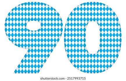 Number Ninety With Bavarian Oktoberfest Seamless Pattern Vector Illustration. Number 90 Isolated On A White Background
