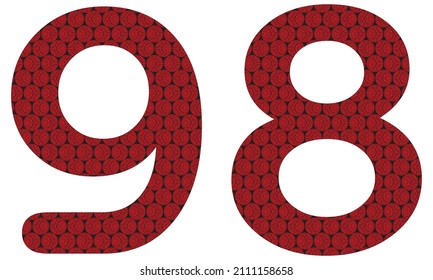 Number Ninety Eight With Abstract Spheres Pattern Vector Illustration. Red And Black Number 98 Isolated On A White Background
