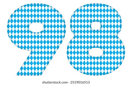 Number Ninety Eight With Bavarian Oktoberfest Seamless Pattern Vector Illustration. Number 98 Isolated On A White Background
