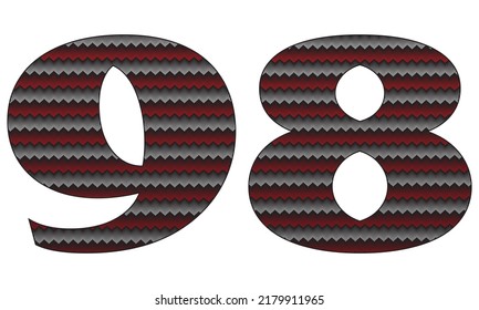 Número Noventa Y Ocho Con Ilustración Del Vector De Patrón Jersey. Número 98 Aislado En Un Fondo Blanco
