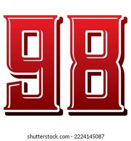 Number Ninety Eight Vector Illustration. Number 98 Isolated On A White Background
