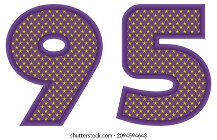 Number Ninety Five With Star Shaped Pattern Vector Illustration. Number 95 With Star Texture Isolated On A White Background
