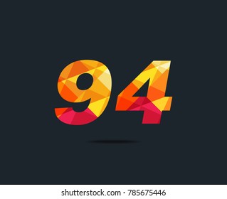 Number ninety four 94 Logo Icon, filled with geometric pattern. polygon letter. Vector Element.
