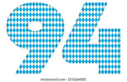 Number Ninety Four With Bavarian Oktoberfest Seamless Pattern Vector Illustration. Number 94 Isolated On A White Background
