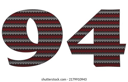 Number Ninety Four With Jersey Pattern Vector Illustration. Number 94 Isolated On A White Background
