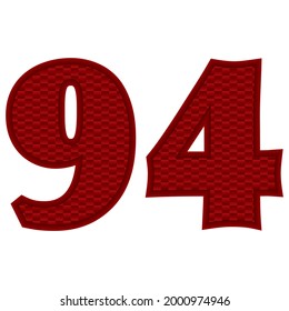 Number Ninety Four Vector Illustration. Red Number 94 With Abstract Pattern Isolated On A White Background
