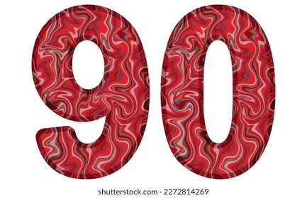 Number Ninety With Liquid Marble Texture Vector Illustration. Number 90 Isolated On A White Background

