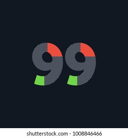Number ninety nine 99 Logo Icon, filled with line pattern. Vector 

