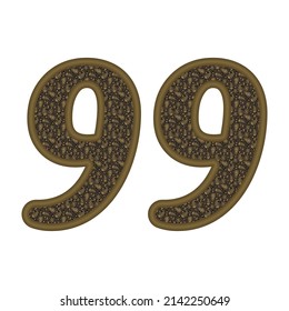 Number Ninety Nine With Arabian Style Arabesque Pattern Eastern Ethnic Ornament. Number 99 Isolated On A White Background
