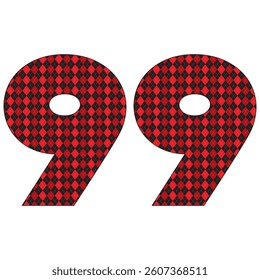 Number Ninety Nine With Argyle Pattern Vector Illustration. Number 99 Isolated On A White Background
