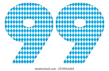 Number Ninety Nine With Bavarian Oktoberfest Seamless Pattern Vector Illustration. Number 99 Isolated On A White Background
