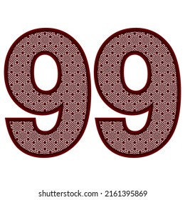 Number Ninety Nine With Islamic Pattern Vector Illustration. Number 99 With Arabic Pattern Isolated On A White Background
