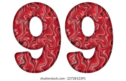Number Ninety Nine With Liquid Marble Texture Vector Illustration. Number 99 Isolated On A White Background
