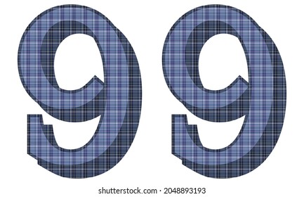 Number Ninety Nine With Textile Texture Vector Illustration. Number 99 With Plaid Pattern Isolated On A White Background
