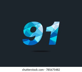 Number ninety one 91 Logo Icon, filled with geometric pattern. polygon letter. Vector Element.
