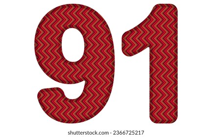 Number Ninety One With Abstract Geometric Pattern. Number 91 Isolated On A White Background